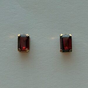 10k Gold Emerald Cut Genuine Red Garnet Stud Earrings
